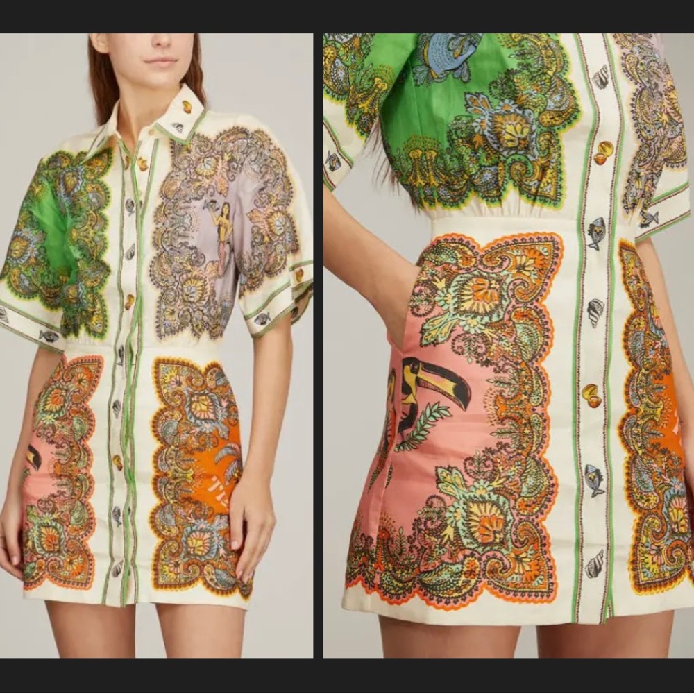 ALÉMAIS (NWOT) Trippy Troppo Colorblocked Linen Mini Dress